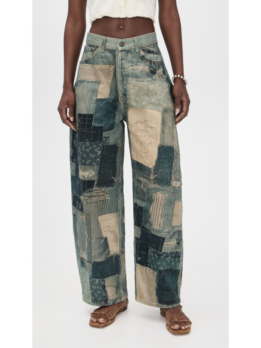 Free People Illusions Printed Barrel Fit Jeans Vintage Patchwork Y2K Womens 29